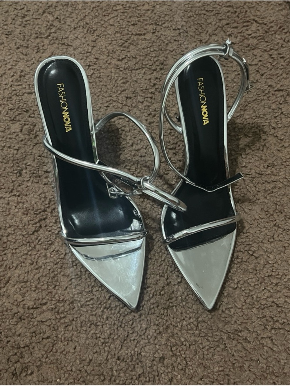 Fashion Nova Metallic Silver Pointed Slingback Heels